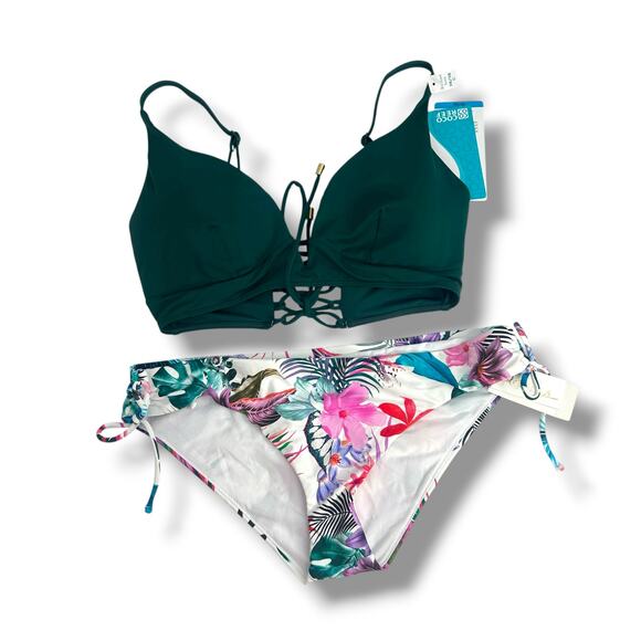 NEW Mix & Match Bikini Set Size Large 36/38C Green Tropical Coco Reef Raisins - Picture 2 of 15